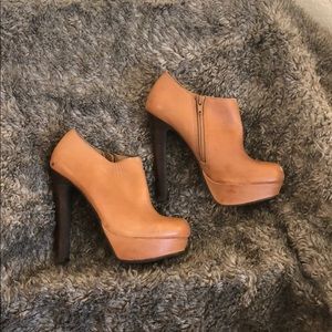 Camel colored spike heeled boots